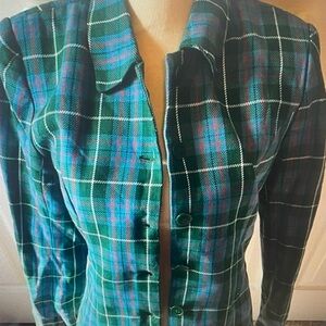 Green Plaid Button-Up Women’s Top